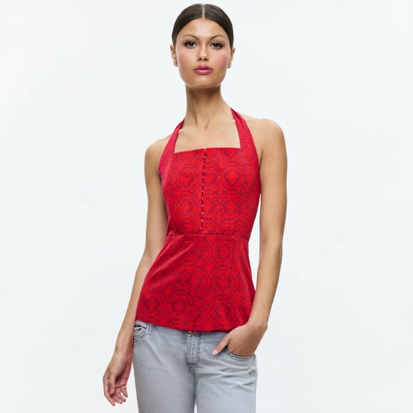 Alice + Olivia Red Corset Halter Top - Picture 1 of 8